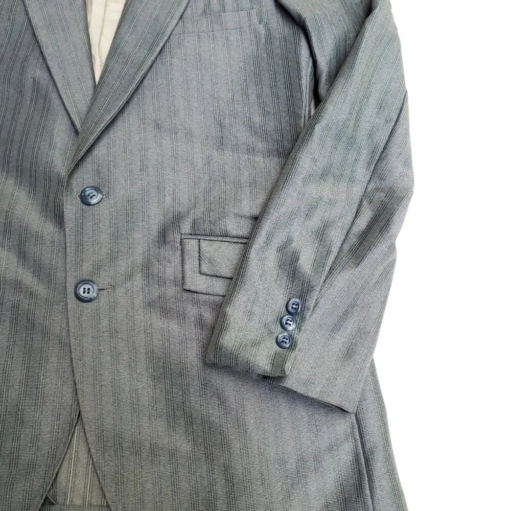 VTG Montgomery Ward 70s Retro Blue Green Leisure Suit Jacket Sport Coat 42x30
